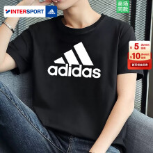 阿迪达斯（adidas）短袖T恤男装 2024夏季新款运动服跑步健身运动棉质大logo圆领半袖 黑色-大logo/纯棉透气 M(175/96A)