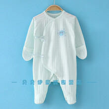 新生儿包脚连体衣夏季 初生婴儿空调房哈衣爬服 宝宝连脚睡衣灵力鸭 薄荷绿提花薄款 52cm