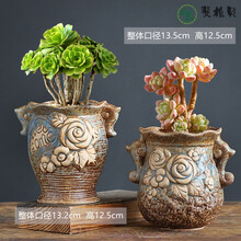 多肉花盆陶瓷老庄批发个性简约室内大号肉肉植物创意粗陶紫砂小多肉花盆栽老桩法师花盆栽组合 虎雀 GJ艳装组合2个 中等