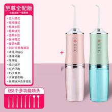 冲牙器电动便携式洗牙器水牙线牙结石正畸家用牙齿清洁神器ObOWAI 粉绿情侣豪华套餐【八原装喷头】 *两支装