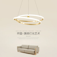 若朗餐厅吊灯家用简约现代圆环ins网红餐桌灯轻奢创意个性led客厅吊灯 金色 大号 直径52CM 白光 46W