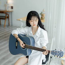 单板吉他初学者女生41寸专用民谣吉他男生款新手入门教学演奏级 【单板】41寸深海幻蓝+全套配件+教程