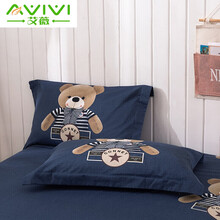 艾薇 枕套家纺 全棉斜纹印花枕头套 纯棉加厚磨毛枕芯套 一对装 布迪熊 48*74cm