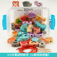 大号颗粒儿童串珠子益智玩具穿绳积木男女宝宝孩1-2一3周4岁早教0 43粒水果动物数字4根线