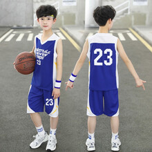 蜡笔猫童装男童户外运动球服2021夏季新款篮球服套装男童印花速干透气运动套装 蓝色 150码建议身高140cm