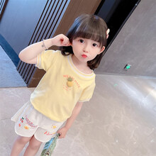 迪士尼Disney女童套装夏装2021新款洋气女宝宝儿童夏季宽松运动休闲短袖两件套 黄色 90cm(90cm)