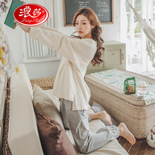 浪莎新品月子服纯棉夏季薄款产后孕妇睡衣女哺乳可外穿出院服产妇套装专柜品牌家居服 0139#樱-米配灰套装 L-【建议120-140斤穿】孕产两用套装/夏秋款