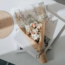 尤加利玫瑰勿忘我干花花束ins网红花束送闺蜜礼物家居桌面装饰 白勿罗兰花束+礼袋 干树枝