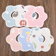 六层纯棉网纱布口水巾婴儿儿童宝宝吸水360度花瓣四季通用加厚新生儿幼儿花色搭配 【3条装】6层围嘴男宝颜色随机 参考0-2周