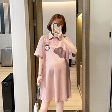 芷玥 孕妇装夏装新款孕妇连衣裙减龄POLO裙网红孕妇裙子外出潮妈大码孕妇裙 粉色 均码