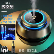 智能电子香薰车载喷雾车用除异味车上持久淡香创意随车启汽车香水 深空灰【流光数据线】【智能飘香带灯】 【巴黎公主+大卫森林】2瓶