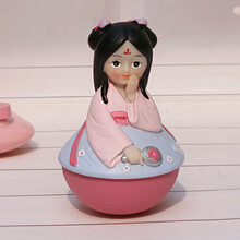 圣诞中国七品芝麻官不倒翁摆件家居饰品客厅摆设精品礼物儿童玩具 唐朝不倒翁少女-粉+蓝8*12cm