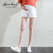 SK品牌孕妇短裤2021年夏季新款潮妈时尚外穿托腹宽松薄款牛仔破洞打底裤 白色 L