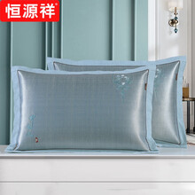 恒源祥品质家纺夏季凉爽冰丝枕头套夏天凉枕芯套成人凉席加大枕席一对装可水洗高端舒适生活 冰丝800-05蓝 枕套一对装 (可机洗) 48cmX74cm