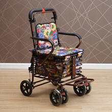 豫北老年人购物车可坐可折叠车四轮助行器轮椅代步车加大老年手推 大后背白布袋