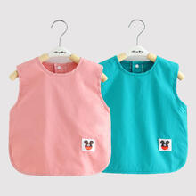 宝宝婴儿吃饭罩衣防水防脏围兜食饭兜儿童口水巾围嘴幼儿园反穿衣幺丫 (无袖绿+无袖粉)2件装 90 建议70-90cm