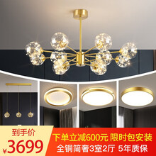 创适简奢纯铜艺术灯【套餐包安装】吊灯轻奢铜灯简约现代灯具客厅灯北欧套餐三室两厅全铜卧室灯满天星灯饰 全铜套餐6：三色无频闪三室两厅【到手价3699】