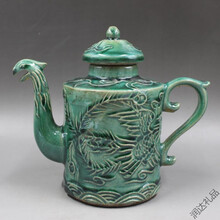 古玩捡漏文玩老物件收藏摆件 宋凤头雕刻龙凤纹茶壶仿古老货摆件瓷器古董古玩旧货收藏家居摆设 高17厘米 底9.5厘米