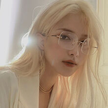 jennie珍妮同款无框眼镜复古墨镜女ins风防蓝光镜框近视可配度数 金框 防蓝光防辐射无度数【送镜盒镜袋镜布】