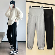 惠欣晨 孕妇裤春秋装时尚潮妈外穿宽松运动束脚阔腿休闲秋冬孕妇托腹裤 黑色 3XL-体重155-170斤