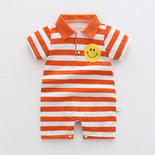 爬行服夏短袖婴儿连体哈衣女宝宝季爬服新生0岁薄款1装3睡衣2男童 橘条绅士 90cm