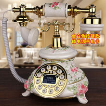 复古仿古电话机无线插卡固定电话机电信移动联通家用座机旋转欧式 金白色按键款(插2G电信手机卡)