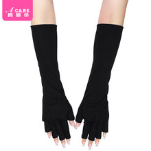 阿嚓热 光疗机照黑美甲手套防止防烤黑阻隔露防护半指手套 黑色长款1对