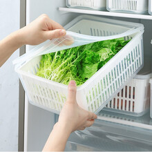 家の物语 日本双层冰箱保鲜盒食品收纳盒 塑料密封盒带盖沥水果蔬收纳储存盒子 厨房储物盒 3L