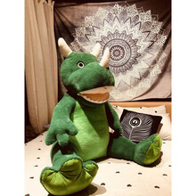 大号可爱恐龙毛绒玩具公仔霸王龙玩偶睡觉抱枕女孩儿童布娃娃男孩生日礼物抖音网红同款 军绿色恐龙(肥大柔软舒适不掉毛) 【送彩袋包装+玫瑰花+小恐龙】全长1.3(坐高1米
