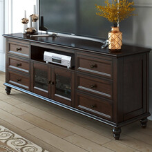 方寸毫厘 高款电视柜 美式全实木电视柜客厅做旧复古大小户型影视柜茶几电视柜组合多抽屉柜卧室电视柜 1.6米电视柜 深胡桃色 整装