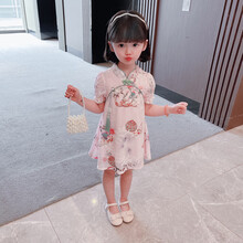 迪士尼温婉优雅小仙女气质旗袍女宝女童旗袍裙子夏季汉服小童装夏装女宝宝古装连衣裙中国风衣服 2111粉色 110