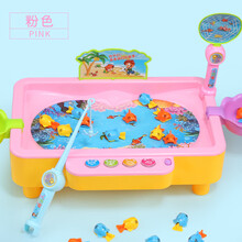 宝宝钓鱼玩具池套装电动磁性小猫吊鱼儿童女孩男孩小孩2-3岁4生日礼物抖音网红同款 可加水粉色钓鱼池带USB充电 送电池