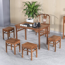 寻古红木家具非洲鸡翅木（学名：非洲崖豆木）小茶桌椅组合实木新中式泡茶桌办公室阳台茶台茶艺桌 六件套：茶桌+扶手椅+勾角方凳