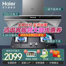 【海尔旗舰店】海尔油烟机顶吸抽油烟机灶具套装欧式顶吸大吸力黑晶面板顶侧抽吸油烟机燃气灶厨房电器 【两件套】17立方烟机+4.0KW防干烧灶/液化气