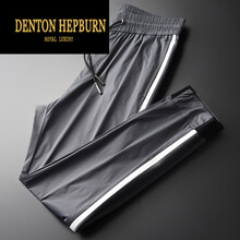 DENTON HEPBURN高端品牌2021夏季新款轻薄休闲裤男士简约透气运动裤修身束脚抗皱免烫男装 灰色 M