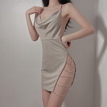 霏慕 情趣内衣情诱惑睡衣趣内裤吊带睡裙夜店性感露背免脱开叉睡裙女灰色 7092杏色