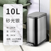 Snughome不锈钢垃圾桶长方形家用脚踏式带盖大号厨房卫生间客厅办公室厕所双层 10L 砂光银（新款）