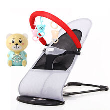 婴儿摇摇椅哄娃神器婴儿摇篮椅哄娃哄睡三档调节可折叠 灰色双网款 玩具架+三个玩具+早教