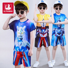 蓝贝妮童装男童夏装赛罗迪迦奥特曼衣服夏季儿童套装小男孩短袖短裤蜘蛛侠战衣运动服装两件套 赛罗奥特曼 110码建议身高100CM