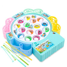 儿童玩具男孩女孩钓鱼玩具 大号电动旋转音乐磁性小猫钓鱼玩具套装 幼儿园宝宝益智早教玩具1-3-6岁 【吊钩款】中号15鱼4竿蓝色 【普通版】配2-3节普通5号电池