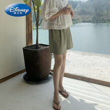 迪士尼官·方网同款（京选优品）孕妇棉麻短裤夏装潮妈外穿阔腿裤子女春夏季薄款小个子打底安全裤 松石绿 L