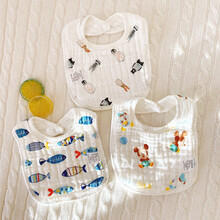 尚莱优品（SLYP）夏季薄款宝宝口水巾围兜新生儿防吐奶纯棉纱布围嘴婴儿360度旋转 3条(U型防水棉纱)灰熊组