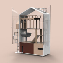 宠罗纪实木猫窝别墅 家用超大猫屋室内猫柜子猫笼多层猫舍带厕所一体 实木C款