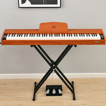 金色年代 88键重锤多功能演奏电钢琴智能家用练习数码钢琴88006棕色+三踏+大礼包+X型琴架