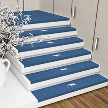 【可定制】合欢树 亚麻楼梯垫踏步垫防滑免胶自粘可水洗楼梯垫子实木夜光家用楼梯地垫脚垫 地中海蓝小熊 长55X深22+4.5CM下折边