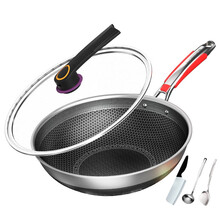 德国欧乐菲（OLOFE）316L蓝钻不锈钢炒锅少油烟不粘锅炒菜锅蜂巢全屏米力士32cm