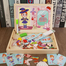 儿童磁性拼图玩具换衣游戏多功能贴画积木宝宝男女孩早教贴图 【新款】木盒女孩换装