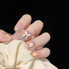 美女网红同款冰透渐变陶瓷爱心桃心可爱  手工 成品学生穿戴甲平价 S 码 15-11-12 -11 -9 香蕉小花短