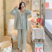 爱茵慕西新品月子服夏季薄款纯棉纱布孕妇睡衣产后喂奶衣哺乳睡衣春秋产妇家居服 AB-A1023灰青色 XL码 (推荐体重120-140斤左右)