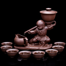 陶夭创意紫砂自动茶具杯子办公室个性懒人泡茶器套装家用旋转出水茶壶功夫茶具石磨茶壶 【旋转出水】紫砂半自动茶具功夫茶